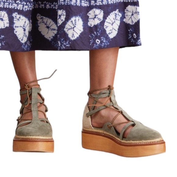 Ulla Johnson Shoes - Ulla Johnson Olive Suede Lace-Up Platform Sandals